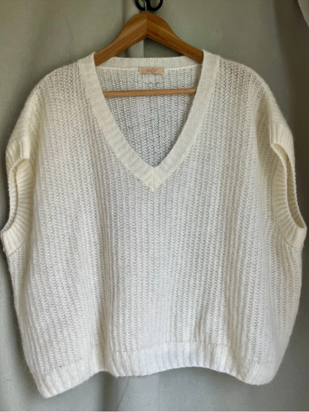 Naïs Made In Italy Mohair Wool Sleeveless Sweater Ivory Oversized Fuzzy Knit xL